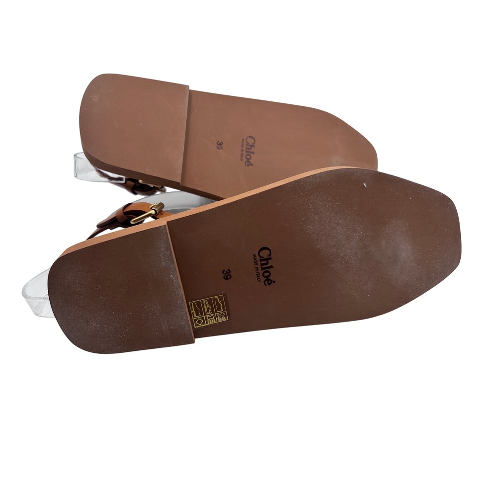Chloe Woody Sandals Womens 39 Brown Excellent Leather Canvas Slingback Thong - Picture 6 of 6